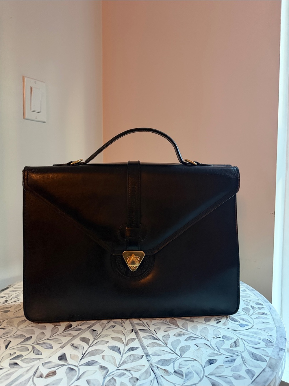Black Leather Men's Briefcase with Top Handle